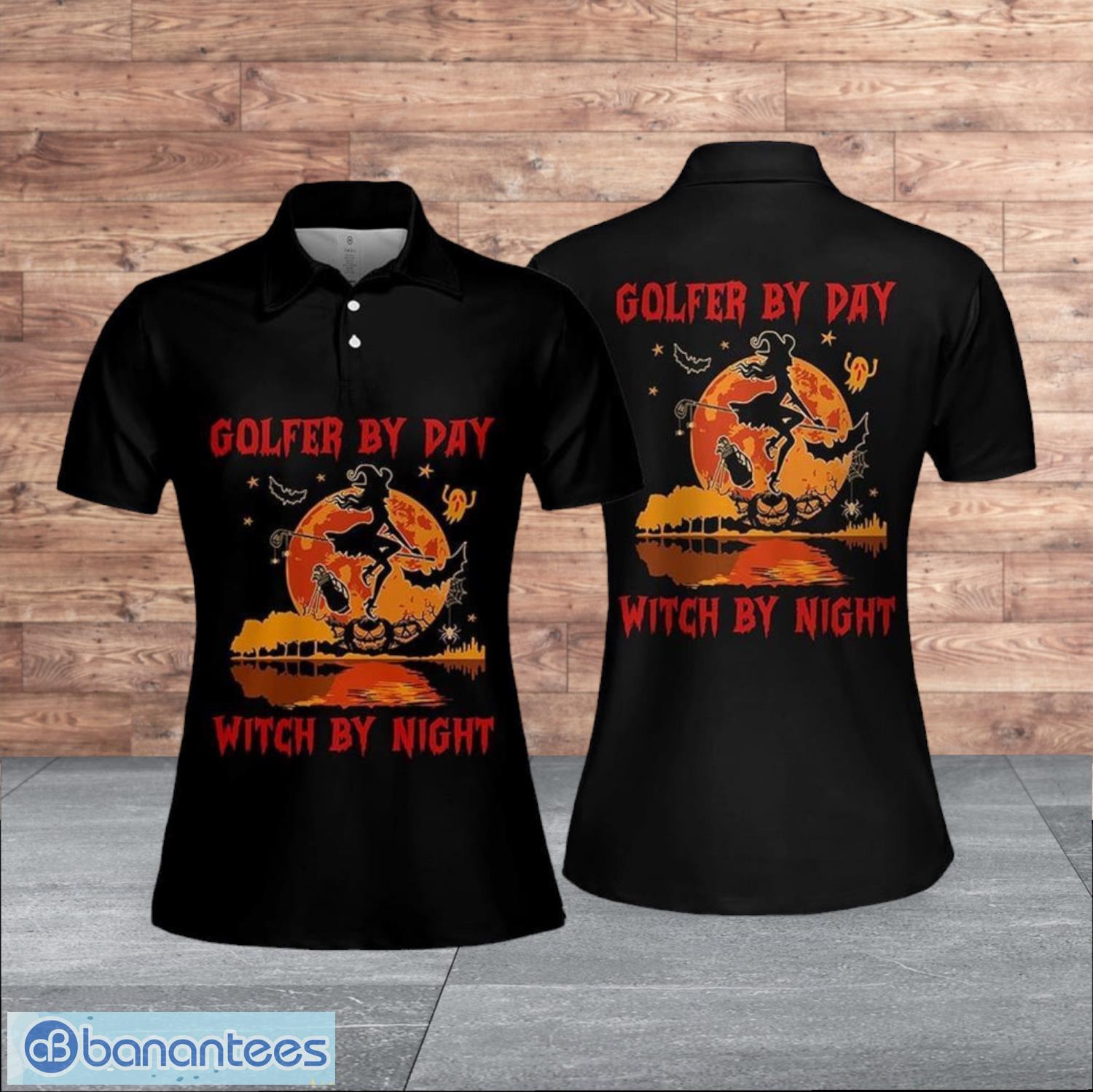 golfer by day witch by night halloween dark style for women polo shirt image Golfer By Day Witch By Night Halloween Dark Style For Women Polo Shirt Product Photo 1