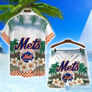 New York Mets Team Logo Flower Hawaiian Shirt And Shorts Beach Gift Product Photo 2