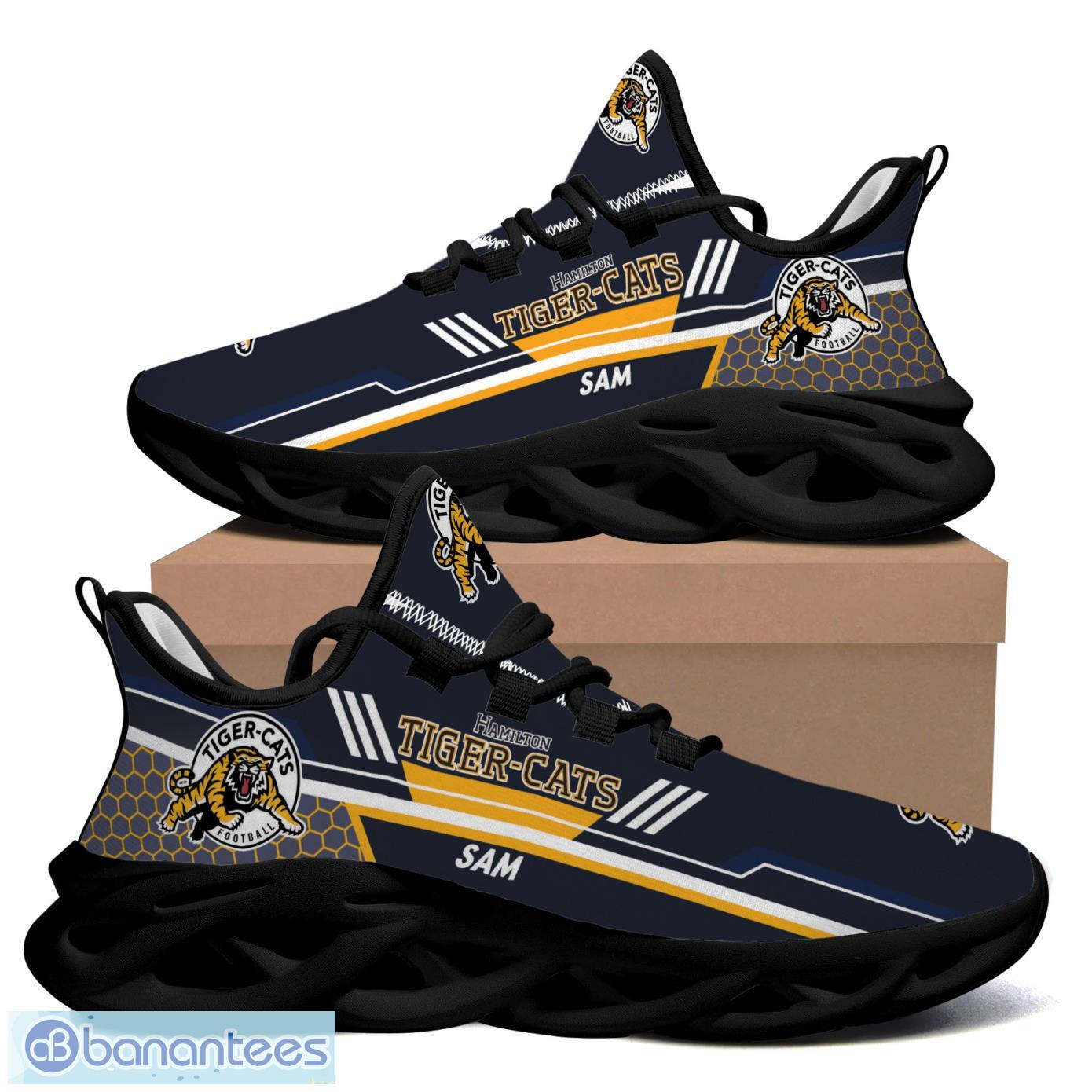 hamilton tiger cats 3d design max soul shoes custom name shoes image Hamilton Tiger-Cats 3D Design Max Soul Shoes Custom Name Shoes Product Photo 1