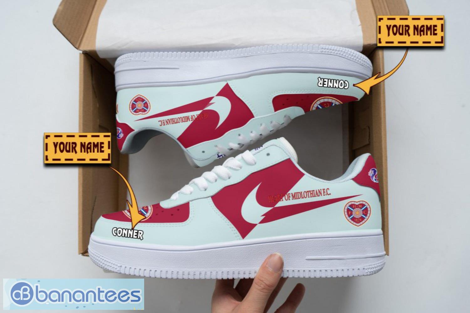 heart of midlothian fc air force shoes custom name gift for fans af1 sneakers image Heart of Midlothian F.C. Air Force Shoes Custom Name Gift For Fans AF1 Sneakers Product Photo 1