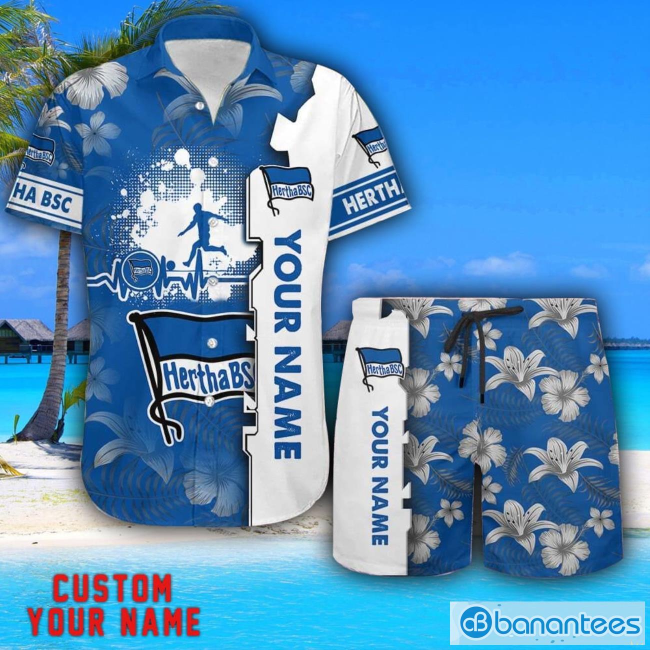 hertha bsc tropical combo hawaiian shirt and shorts personalized name for fans image Hertha BSC Tropical Combo Hawaiian Shirt And Shorts Personalized Name For Fans Product Photo 1