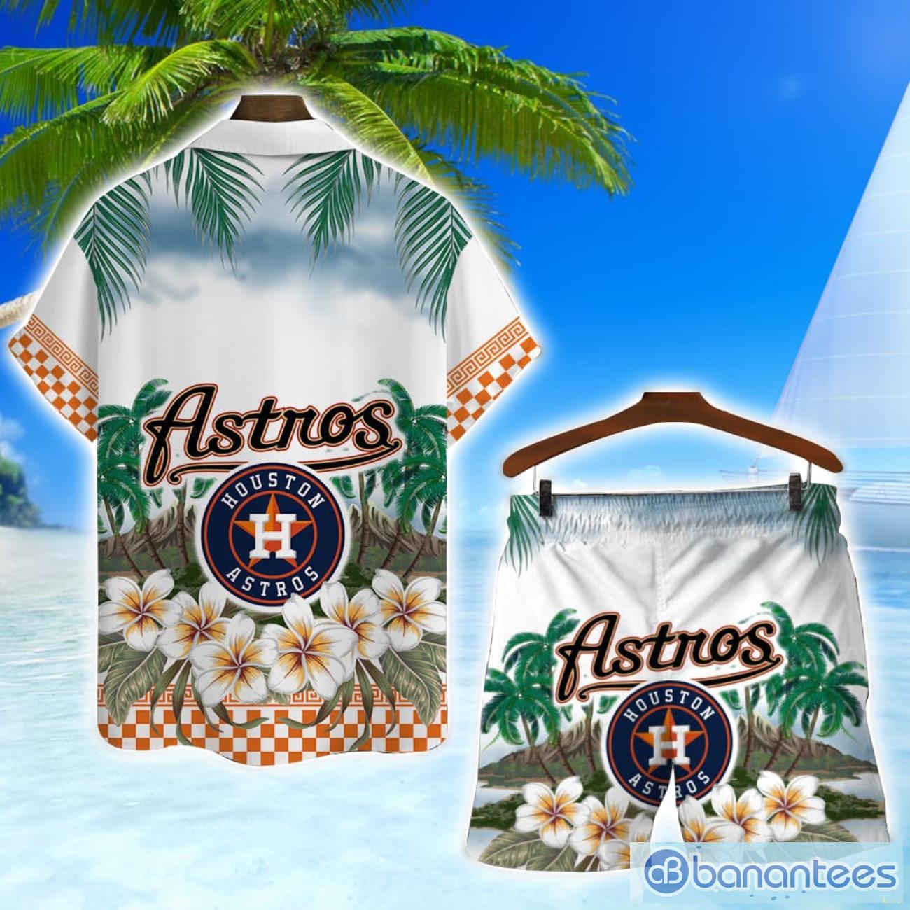 houston astros team logo flower hawaiian shirt and shorts beach gift 1 image Houston Astros Team Logo Flower Hawaiian Shirt And Shorts Beach Gift Product Photo 2