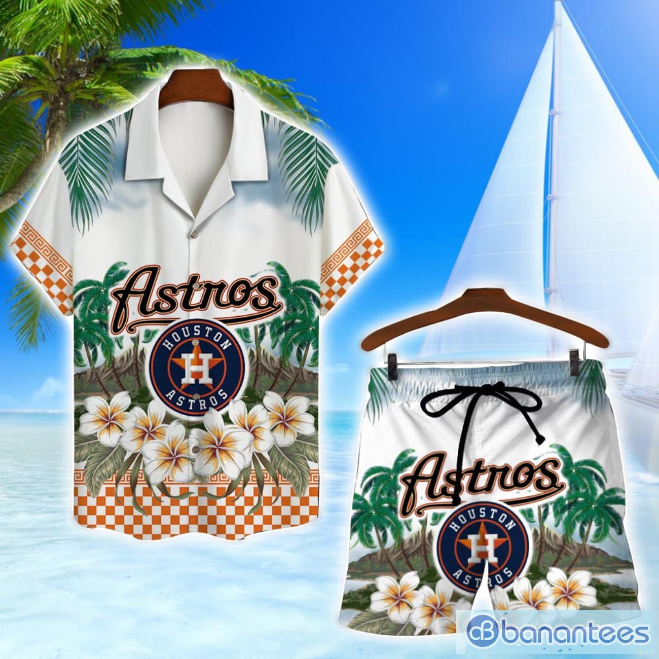 houston astros team logo flower hawaiian shirt and shorts beach gift image Houston Astros Team Logo Flower Hawaiian Shirt And Shorts Beach Gift Product Photo 1