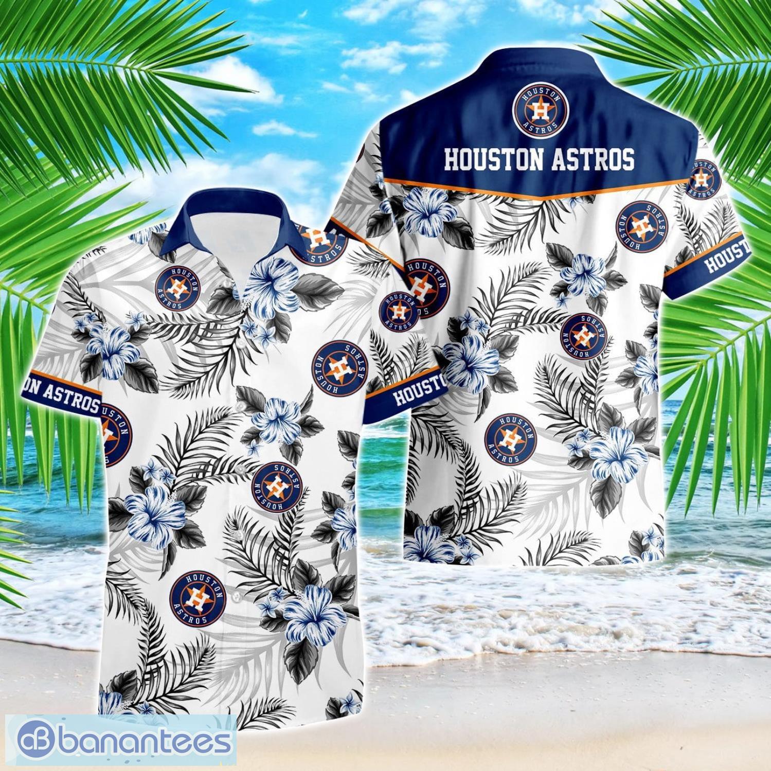 houston astros tropical floral logo hawaiian shirt image Houston Astros Tropical Floral Logo Hawaiian Shirt Product Photo 1