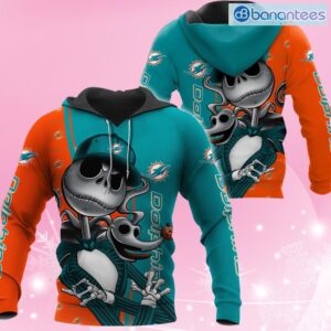 Miami Dolphins Jack Skellington Hoodie, Sweatshirt 3D All Over Print Halloween Gift Product Photo 1