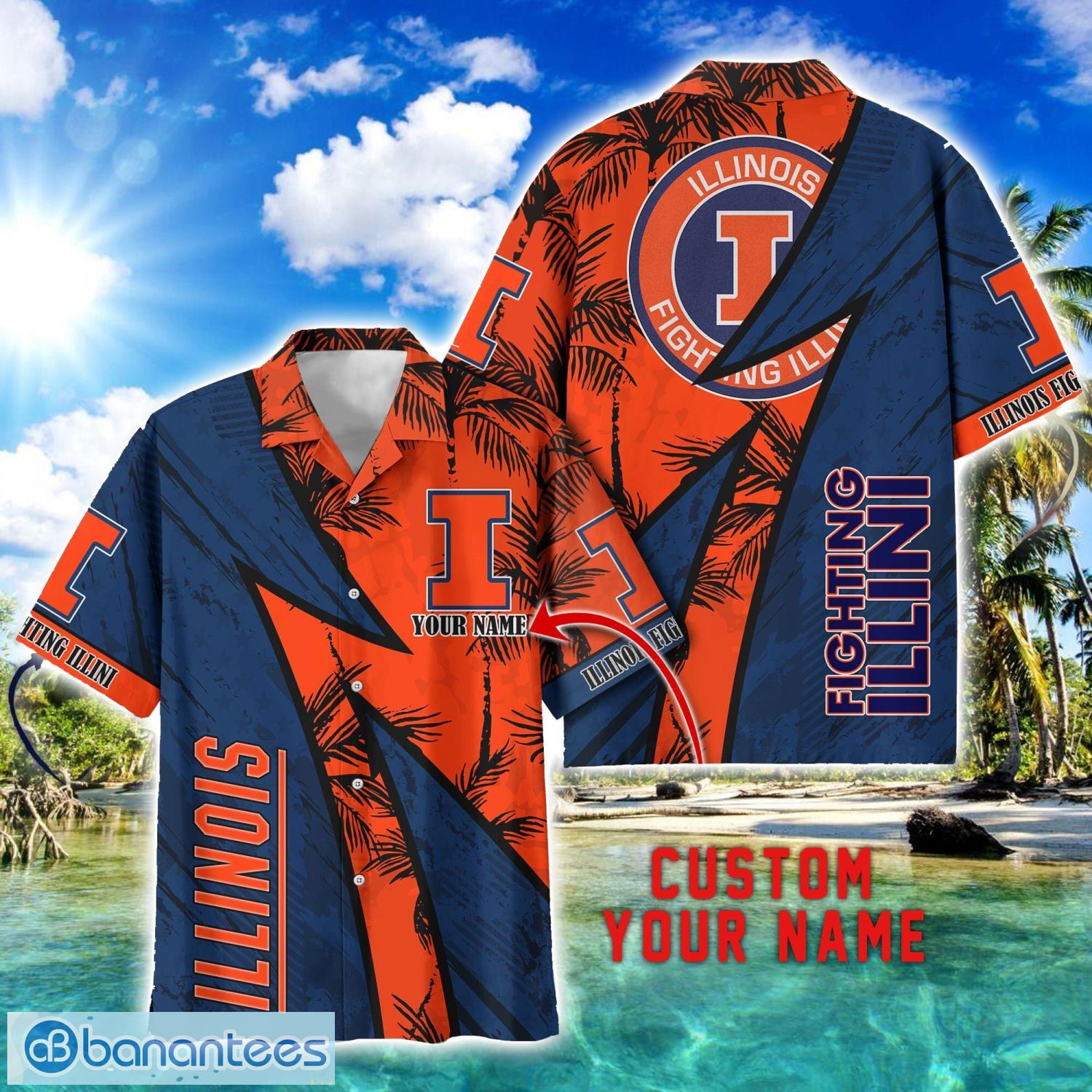 illinois fighting illini aop hawaiian shirt beach summer shirt personalized name for fans image Illinois Fighting Illini AOP Hawaiian Shirt Beach Summer Shirt Personalized Name For fans Product Photo 1