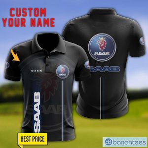 Saab 3D Polo Shirt Personalized Name For Fans Black Polo Shirt Product Photo 1