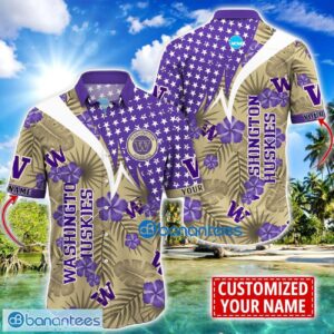 Washington Huskies Star and Flower Pattern Tropical Hawaiian Shirt Summer Gift For Men Women Custom Name Product Photo 1