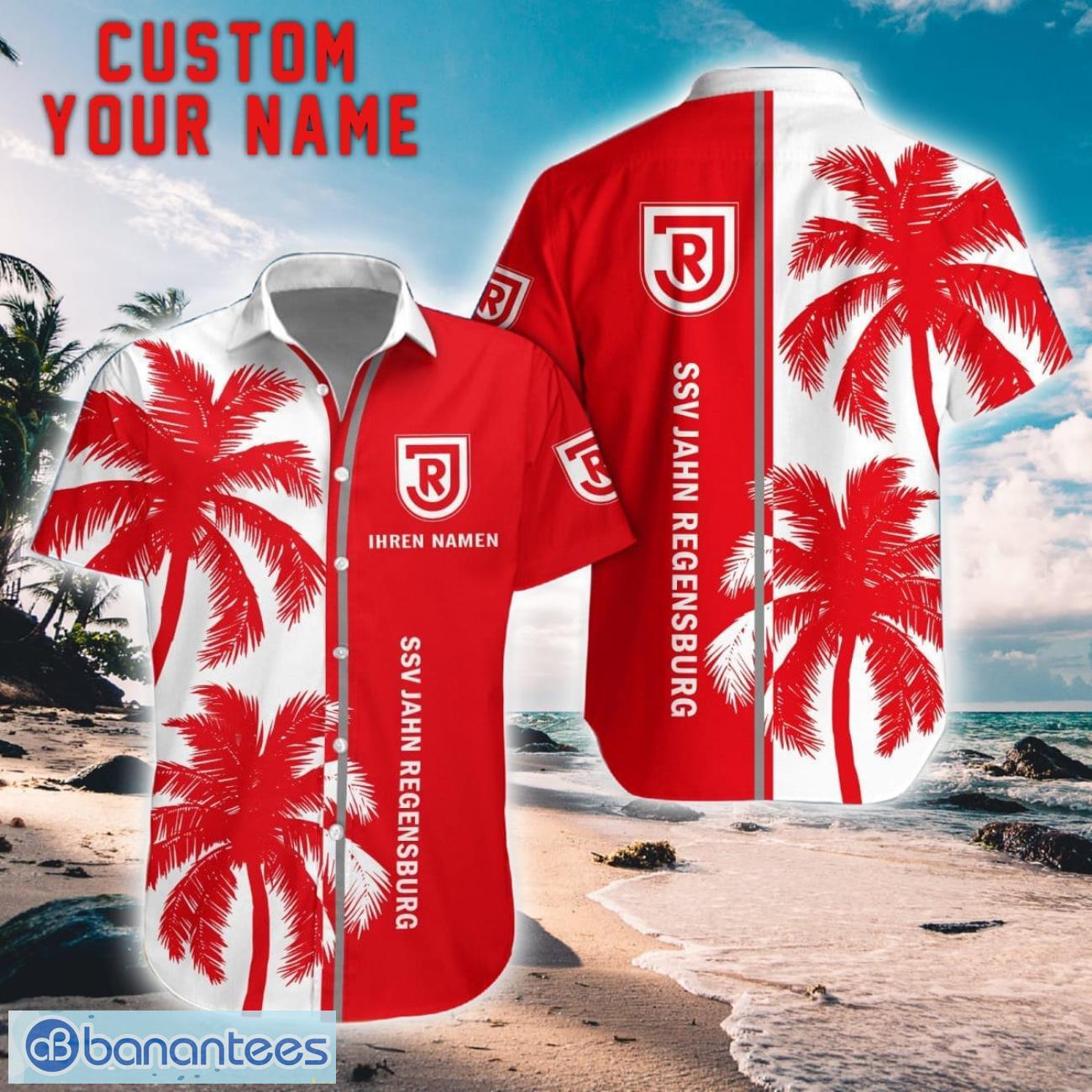 jahn regensburg coconut pattern hawaiian shirt and shorts personalized name unique gift for summer image Jahn Regensburg Coconut Pattern Hawaiian Shirt And Shorts Personalized Name Unique Gift For Summer Product Photo 1