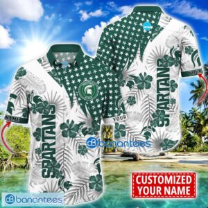 Michigan State Spartans Star and Flower Pattern Tropical Hawaiian Shirt Summer Gift For Men Women Custom Name Product Photo 1