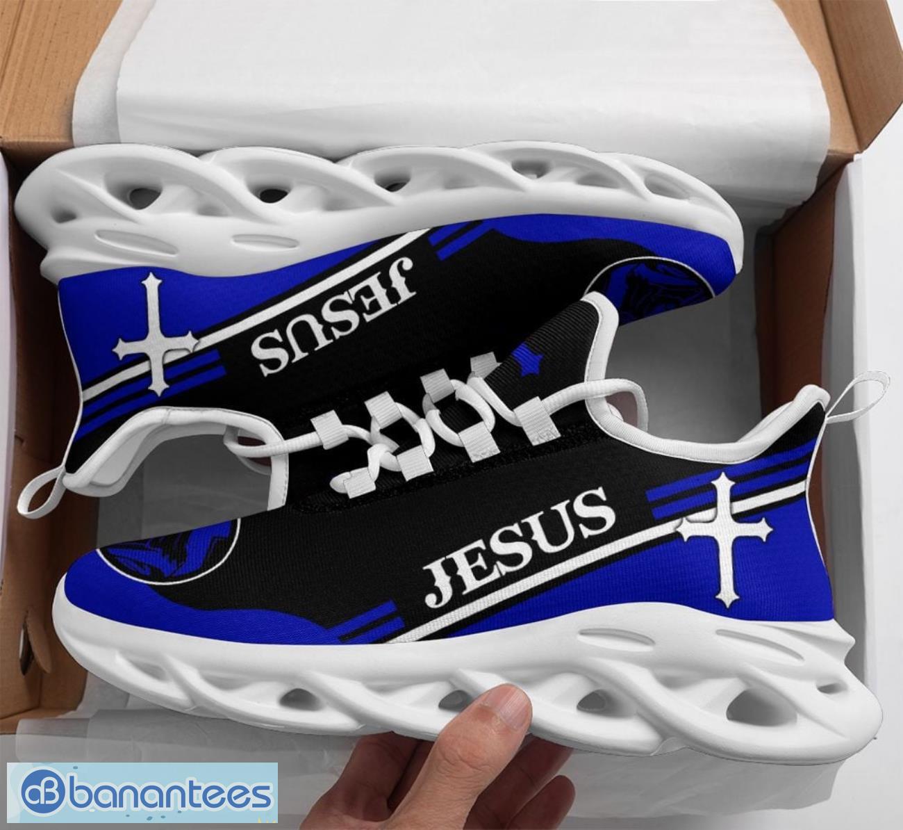 jesus blue black clunky max soul shoes running sneakers image Jesus Blue Black Clunky Max Soul Shoes Running Sneakers Product Photo 1