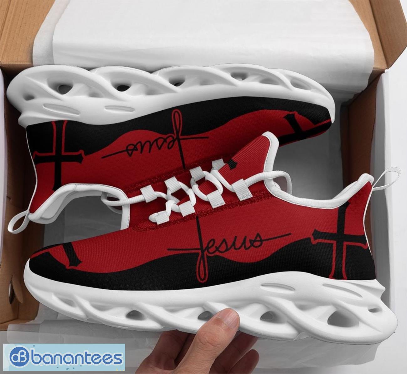 jesus clunky max soul shoes running sneakers black red image Jesus Clunky Max Soul Shoes Running Sneakers Black Red Product Photo 1