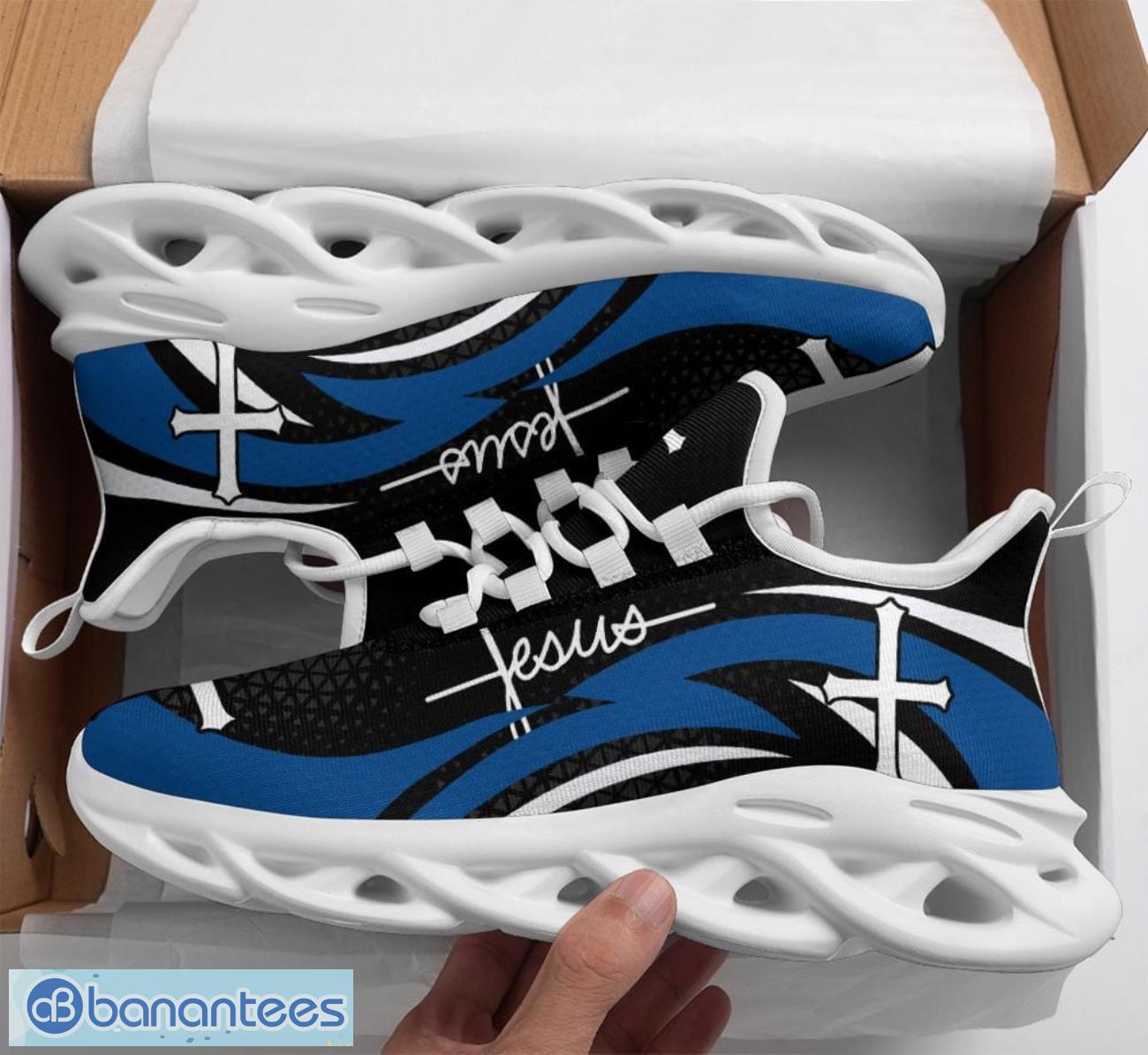 jesus clunky max soul shoes running sneakers blue black image Jesus Clunky Max Soul Shoes Running Sneakers Blue Black Product Photo 1