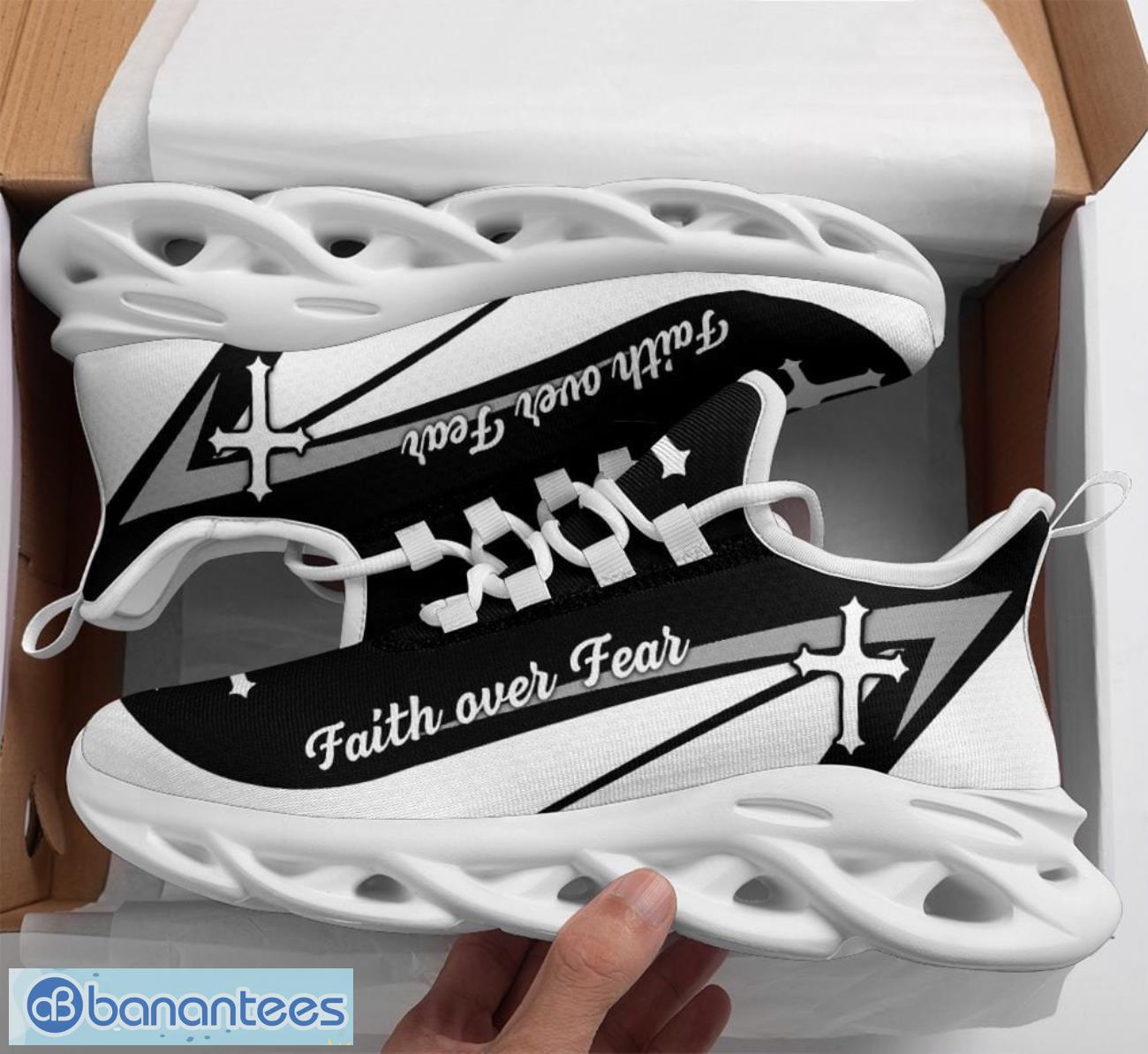 jesus faith over fear black white clunky max soul shoes running sneakers image Jesus Faith Over Fear Black White Clunky Max Soul Shoes Running Sneakers Product Photo 1