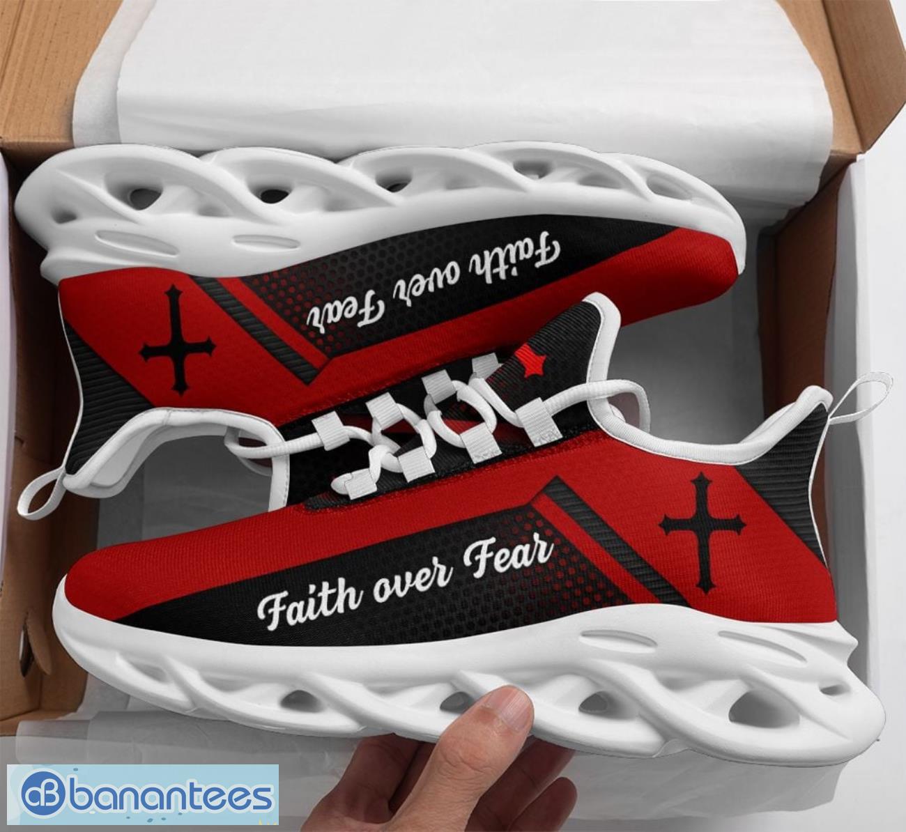 jesus faith over fear clunky black red max soul shoes running sneakers image Jesus Faith Over Fear Clunky Black Red Max Soul Shoes Running Sneakers Product Photo 1