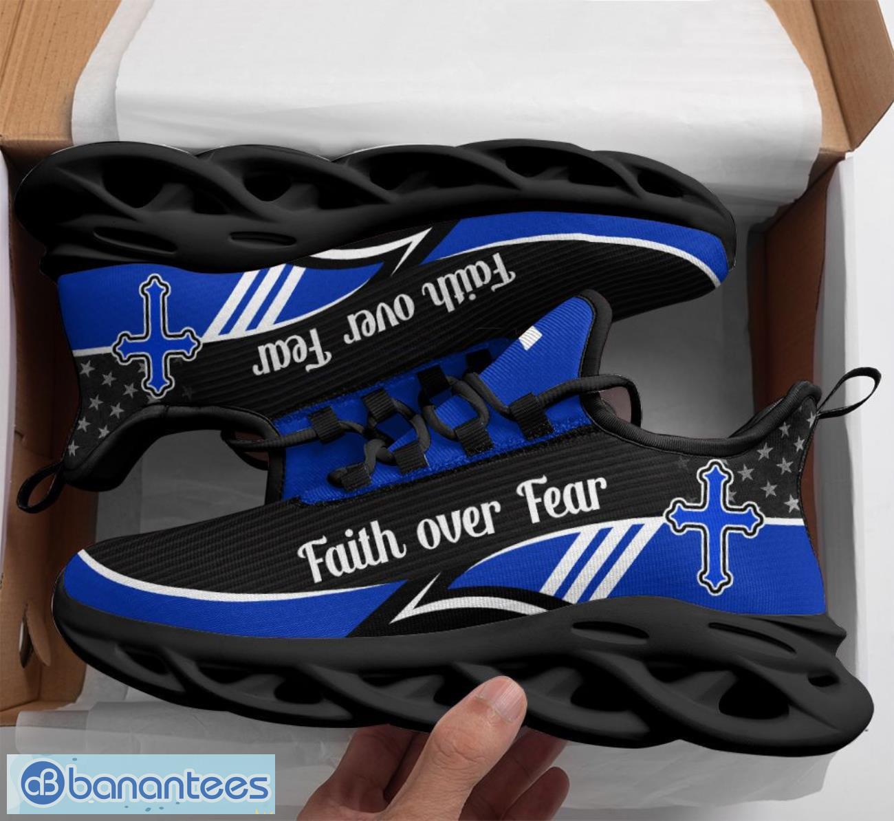 jesus faith over fear clunky blue black max soul shoes running sneakers 1 image Jesus Faith Over Fear Clunky Blue Black Max Soul Shoes Running Sneakers Product Photo 2
