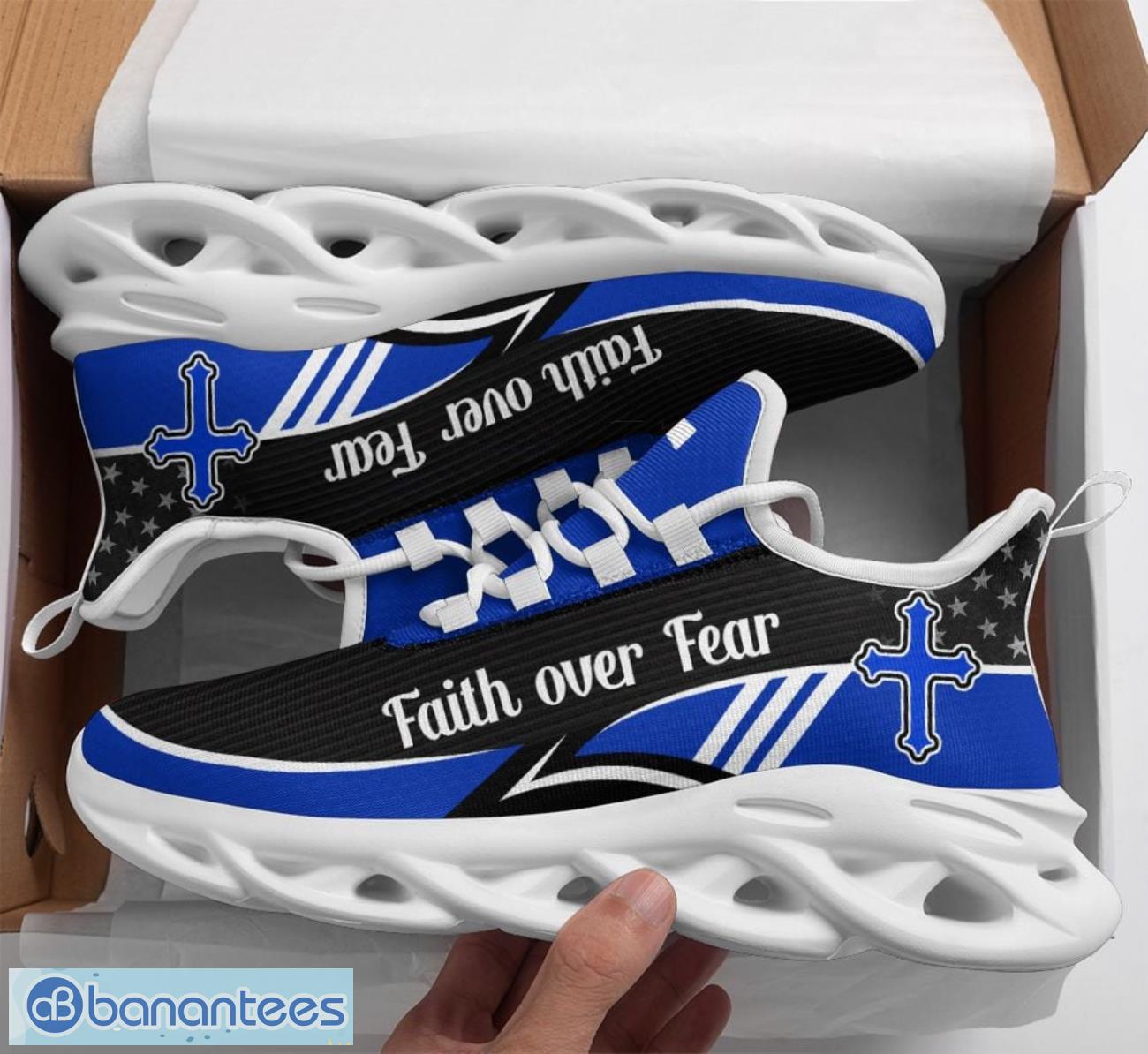 jesus faith over fear clunky blue black max soul shoes running sneakers image Jesus Faith Over Fear Clunky Blue Black Max Soul Shoes Running Sneakers Product Photo 1