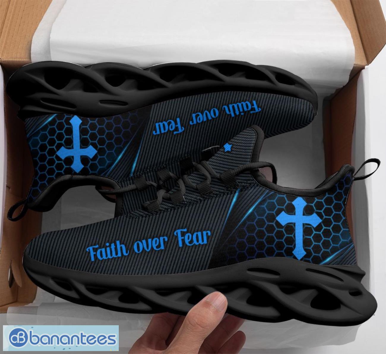jesus faith over fear clunky blue cross max soul shoes running sneakers 1 image Jesus Faith Over Fear Clunky Blue Cross Max Soul Shoes Running Sneakers Product Photo 2