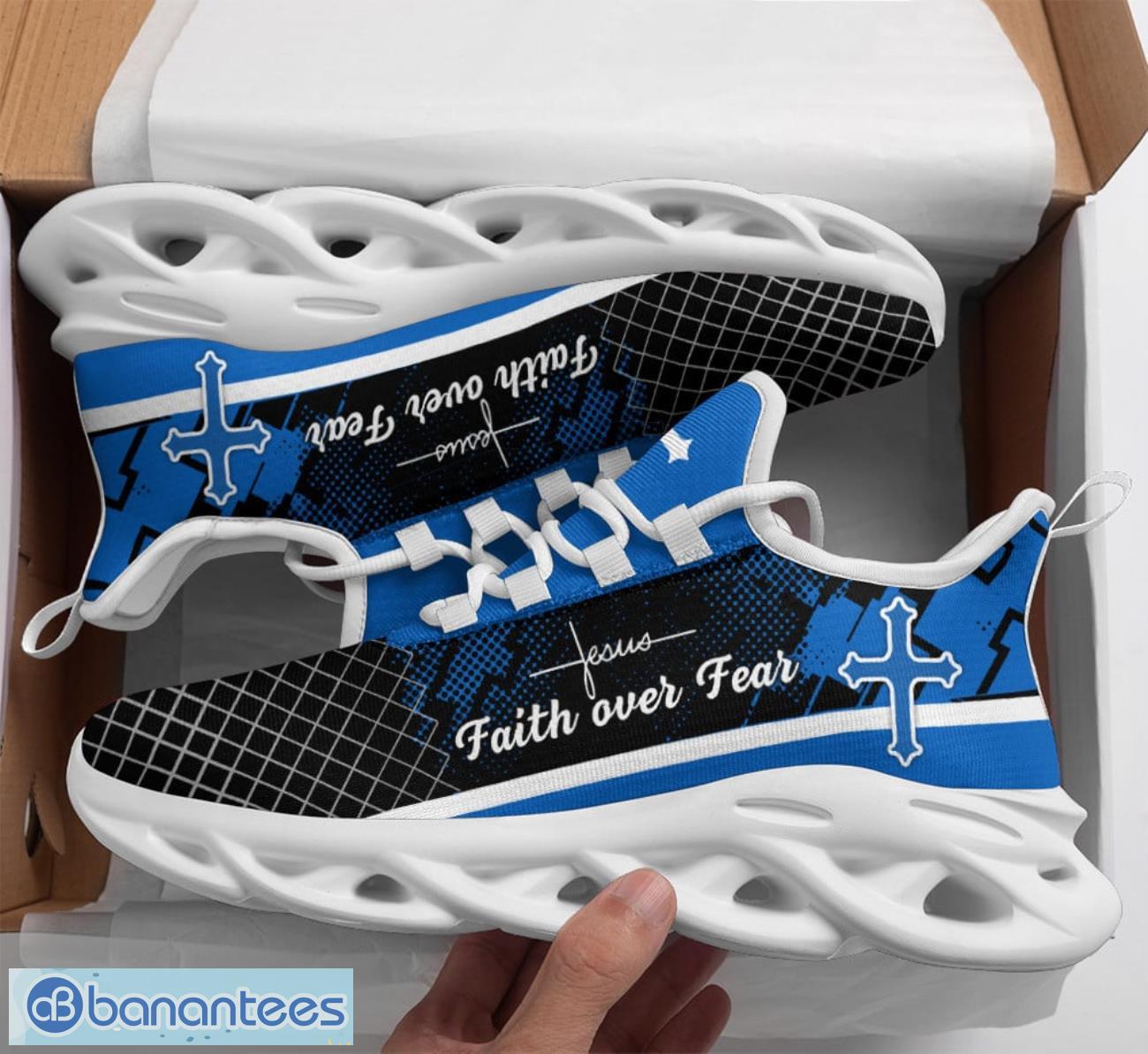 jesus faith over fear clunky blue ultra max soul shoes running sneakers image Jesus Faith Over Fear Clunky Blue Ultra Max Soul Shoes Running Sneakers Product Photo 1