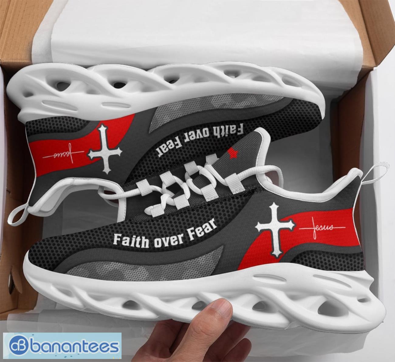 jesus faith over fear clunky max soul shoes grey running sneakers image Jesus Faith Over Fear Clunky Max Soul Shoes Grey Running Sneakers Product Photo 1