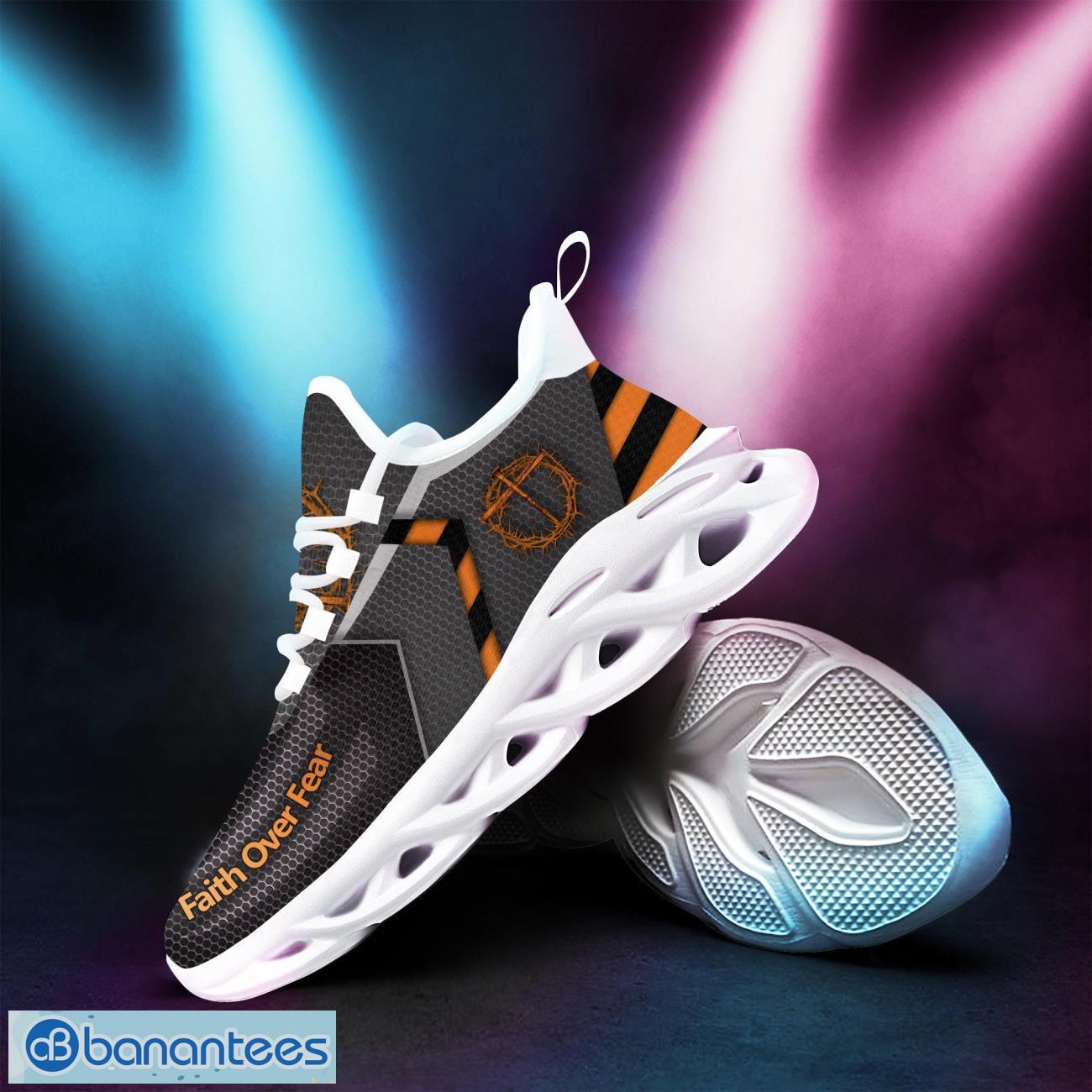 jesus faith over fear clunky max soul shoes orange striped running sneakers 1 image Jesus Faith Over Fear Clunky Max Soul Shoes Orange Striped Running Sneakers Product Photo 2
