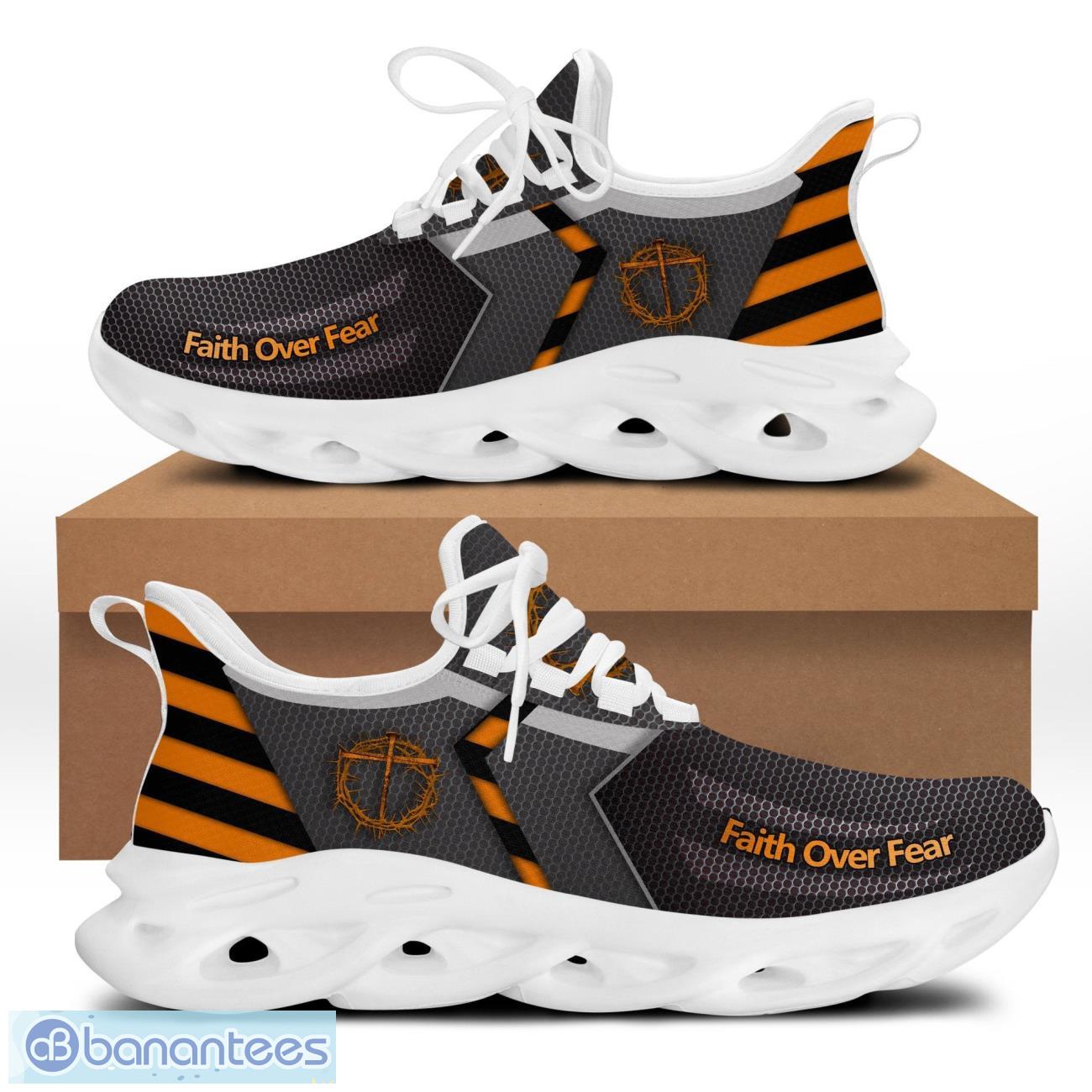 jesus faith over fear clunky max soul shoes orange striped running sneakers image Jesus Faith Over Fear Clunky Max Soul Shoes Orange Striped Running Sneakers Product Photo 1