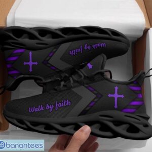Jesus Faith Over Fear Clunky Max Soul Shoes Running Sneakers Purple Striped Product Photo 2