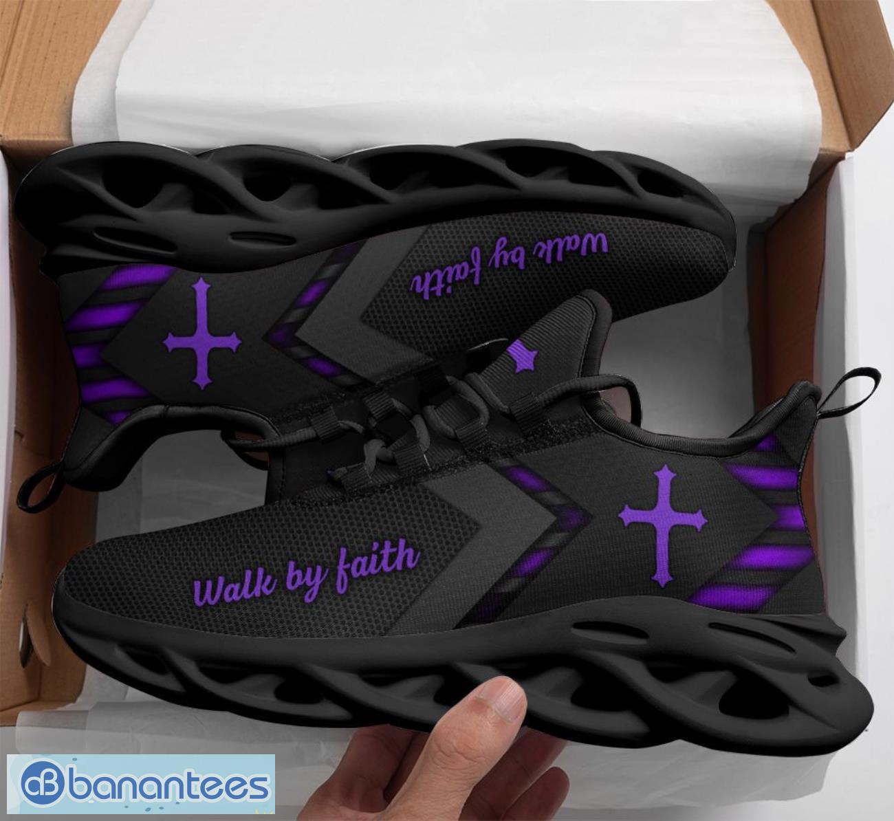 jesus faith over fear clunky max soul shoes running sneakers purple striped 1 image Jesus Faith Over Fear Clunky Max Soul Shoes Running Sneakers Purple Striped Product Photo 2