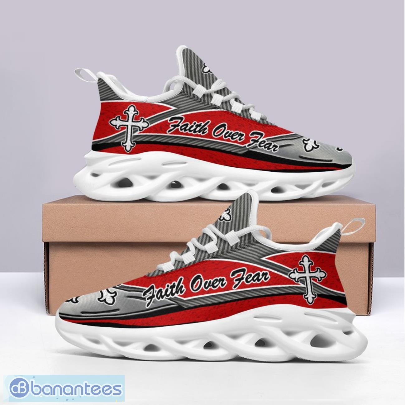 jesus faith over fear clunky red max soul shoes running sneakers 1 image Jesus Faith Over Fear Clunky Red Max Soul Shoes Running Sneakers Product Photo 2