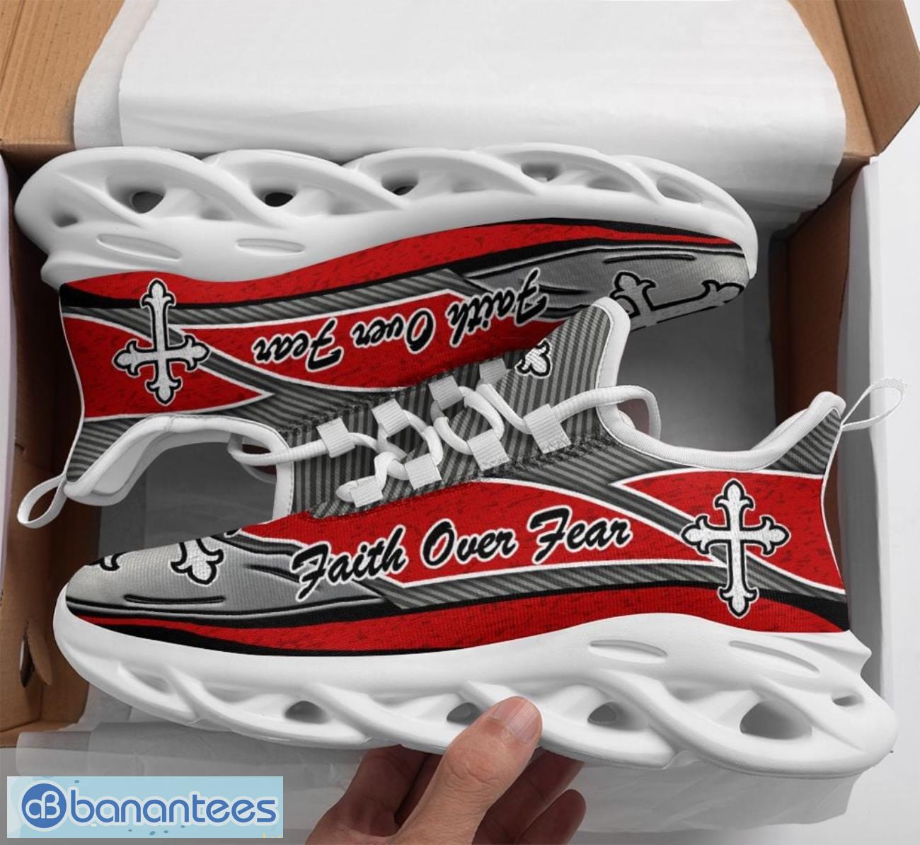 jesus faith over fear clunky red max soul shoes running sneakers image Jesus Faith Over Fear Clunky Red Max Soul Shoes Running Sneakers Product Photo 1