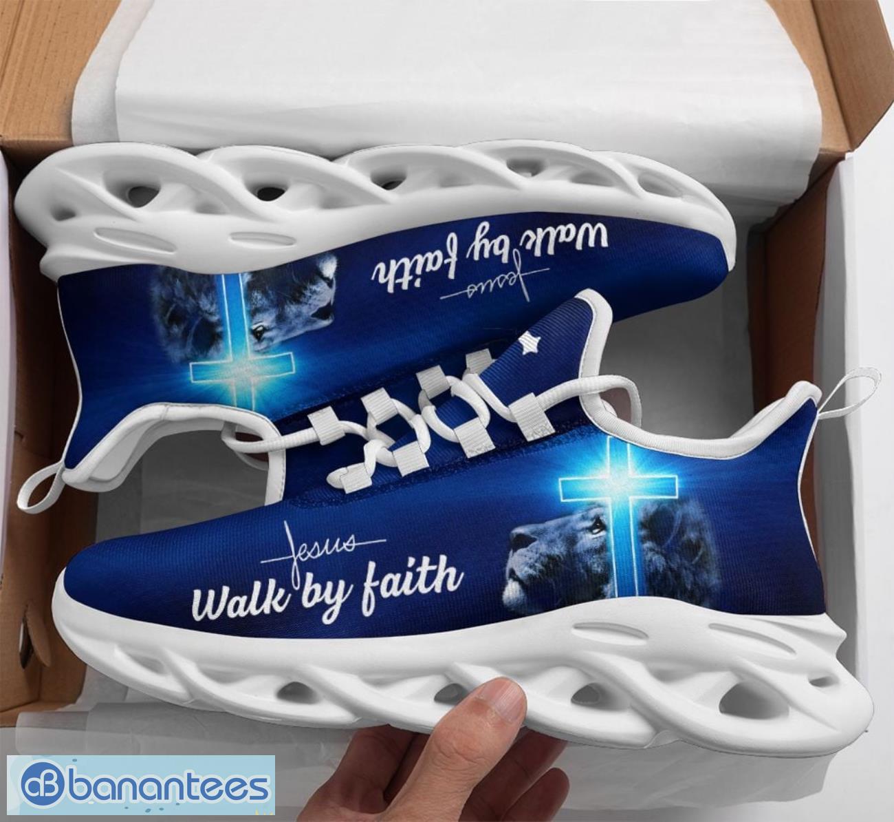 jesus walk by faith blue max soul shoes running sneakers sport sneakers gift image Jesus - Walk By Faith Blue Max Soul Shoes Running Sneakers Sport Sneakers Gift Product Photo 1