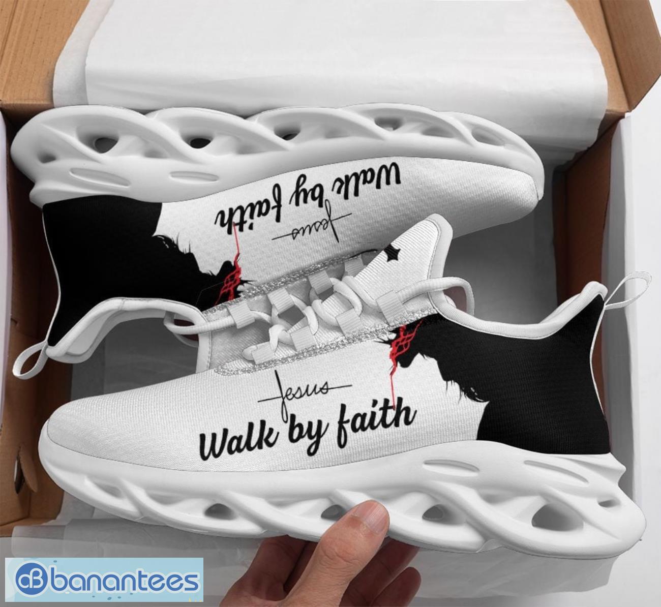 jesus walk by faith clunky max soul shoes running sneakers black white image Jesus - Walk By Faith Clunky Max Soul Shoes Running Sneakers Black White Product Photo 1