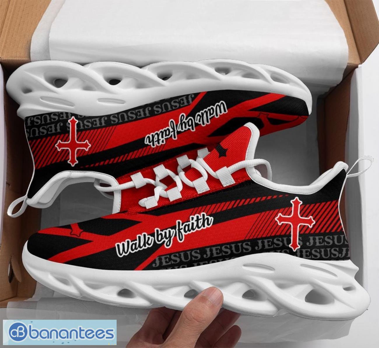 jesus walk by faith red max soul shoes running sneakers sport sneakers gift image Jesus - Walk By Faith Red Max Soul Shoes Running Sneakers Sport Sneakers Gift Product Photo 1