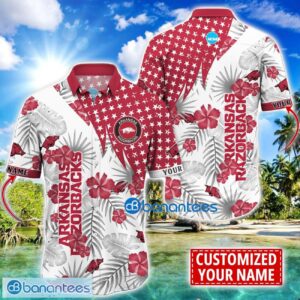 Arkansas Razorbacks Star and Flower Pattern Tropical Hawaiian Shirt Summer Gift For Men Women Custom Name Product Photo 1