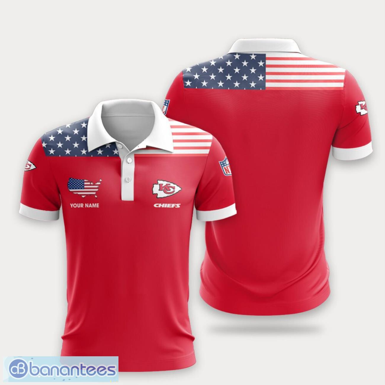 kansas city chiefs flag pattern and sport team logo 3d polo shirt custom name for fans image Kansas City Chiefs Flag Pattern And Sport Team Logo 3D Polo Shirt Custom Name For Fans Product Photo 1