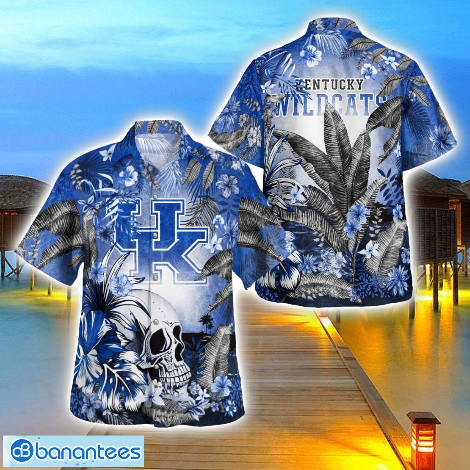 kentucky wildcats tropical floral skull 3d hawaiian shirt beach shirt halloween gift image Kentucky Wildcats Tropical Floral Skull 3D Hawaiian Shirt Beach Shirt Halloween Gift Product Photo 1