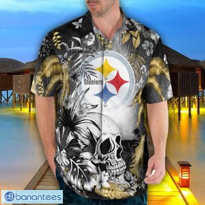 Pittsburgh Steelers Tropical Floral Skull 3D Hawaiian Shirt Beach Shirt Halloween Gift Product Photo 4