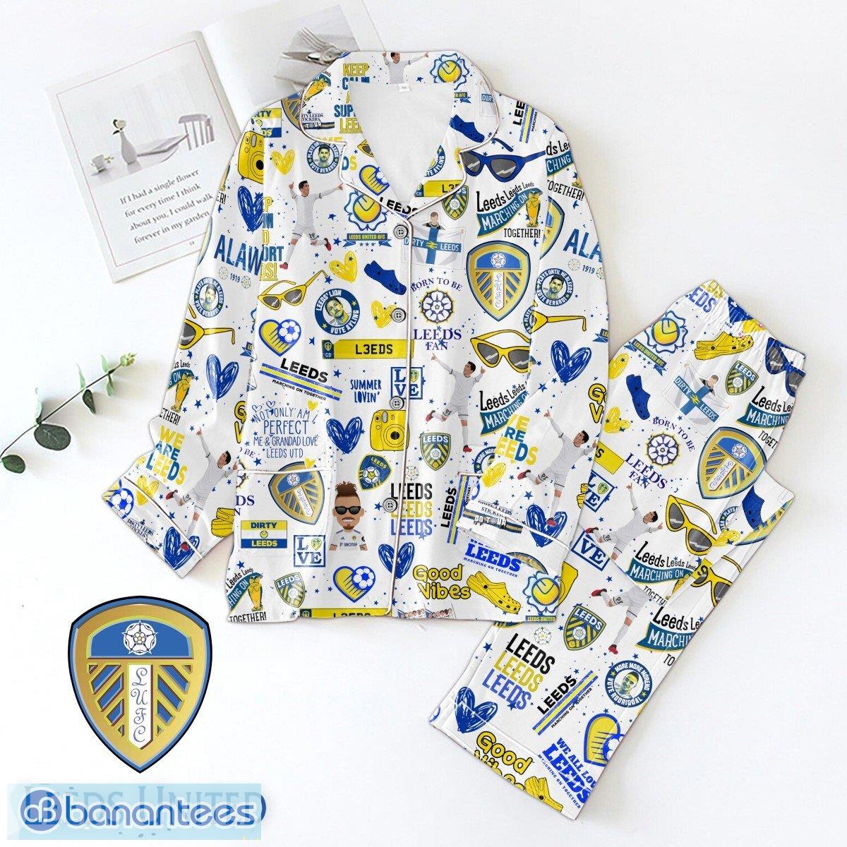 leeds united cozy car button pajamas set pattern for men women fans 1 image Leeds United Cozy Car Button Pajamas Set Pattern For Men Women Fans - Leeds United Button Pajamas Set_2