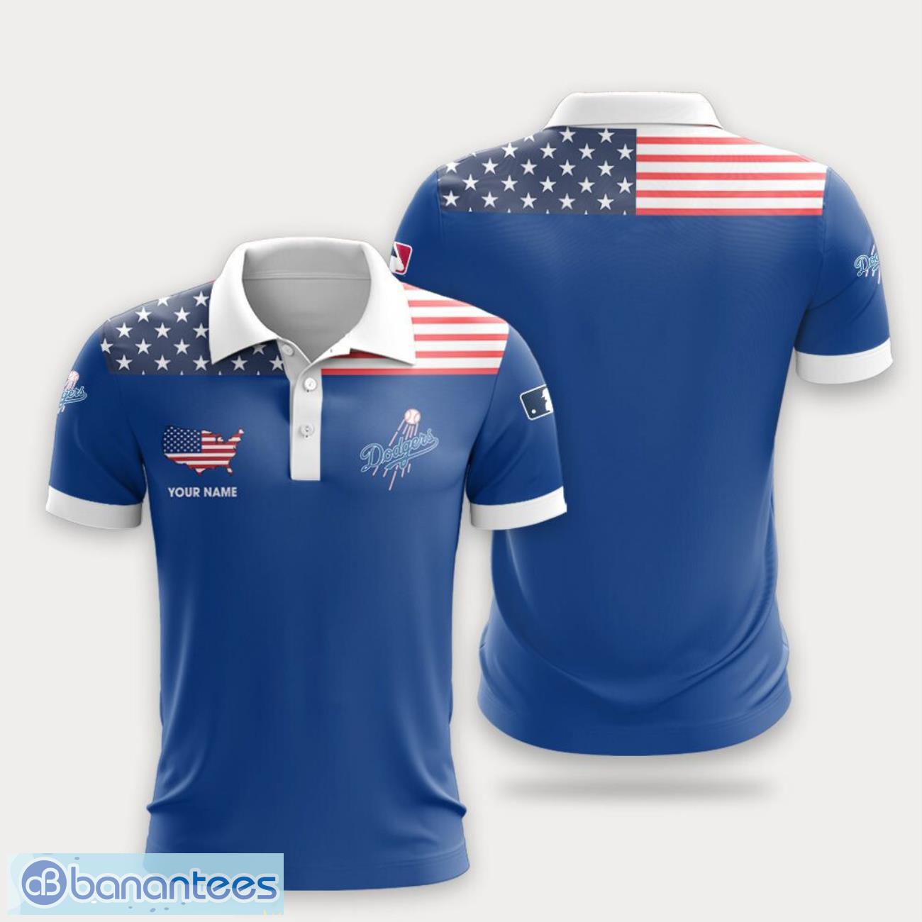 los angeles dodgers flag pattern and sport team logo 3d polo shirt custom name for fans image Los Angeles Dodgers Flag Pattern And Sport Team Logo 3D Polo Shirt Custom Name For Fans Product Photo 1