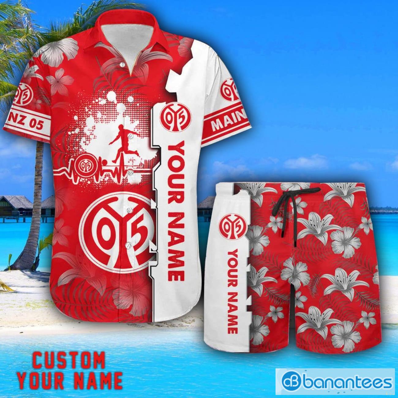 mainz 05 tropical combo hawaiian shirt and shorts personalized name for fans image Mainz 05 Tropical Combo Hawaiian Shirt And Shorts Personalized Name For Fans Product Photo 1
