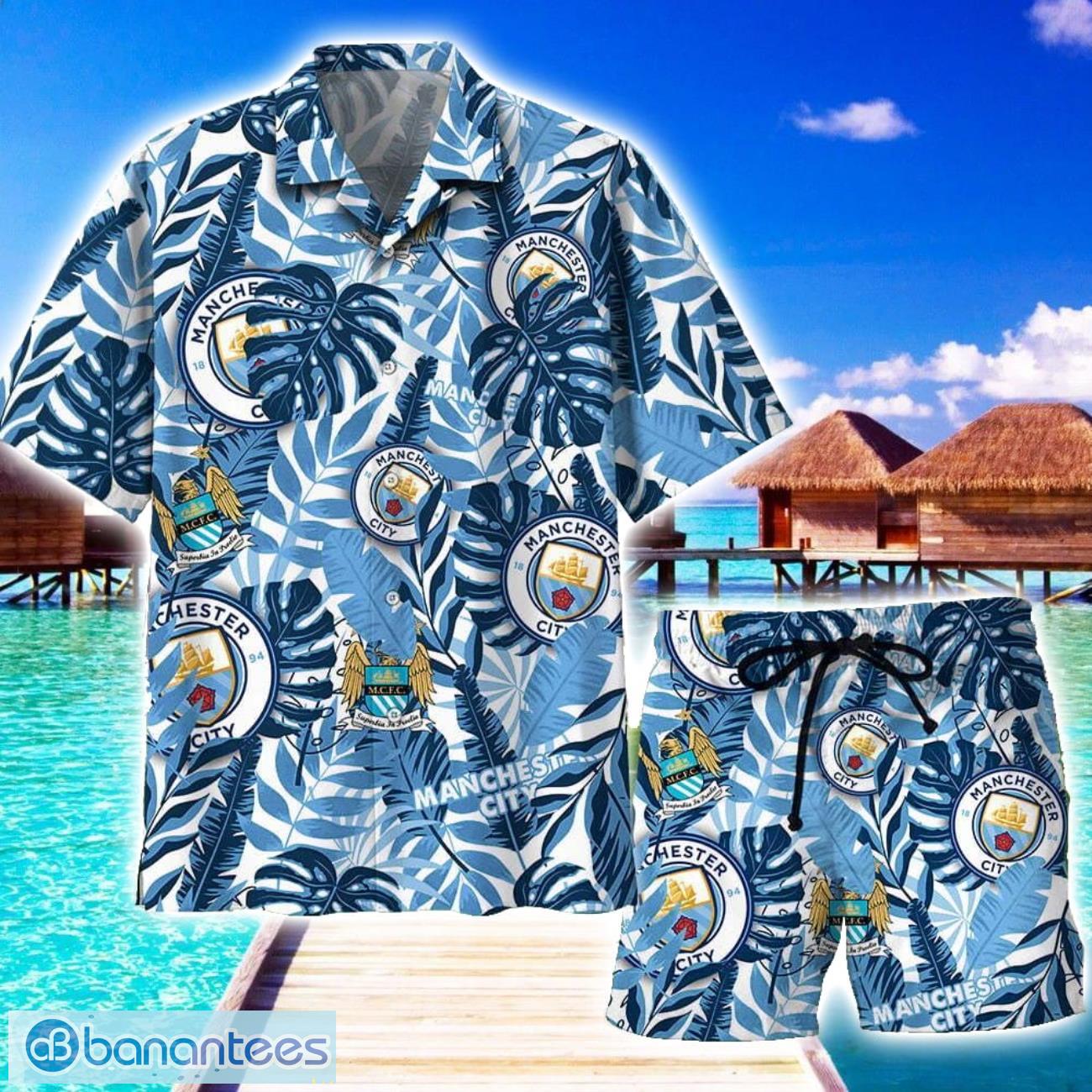 manchester city epl hawaiian shirt and beach shorts for fans summer gift image Manchester City EPL Hawaiian Shirt And Beach Shorts For Fans Summer Gift Product Photo 1