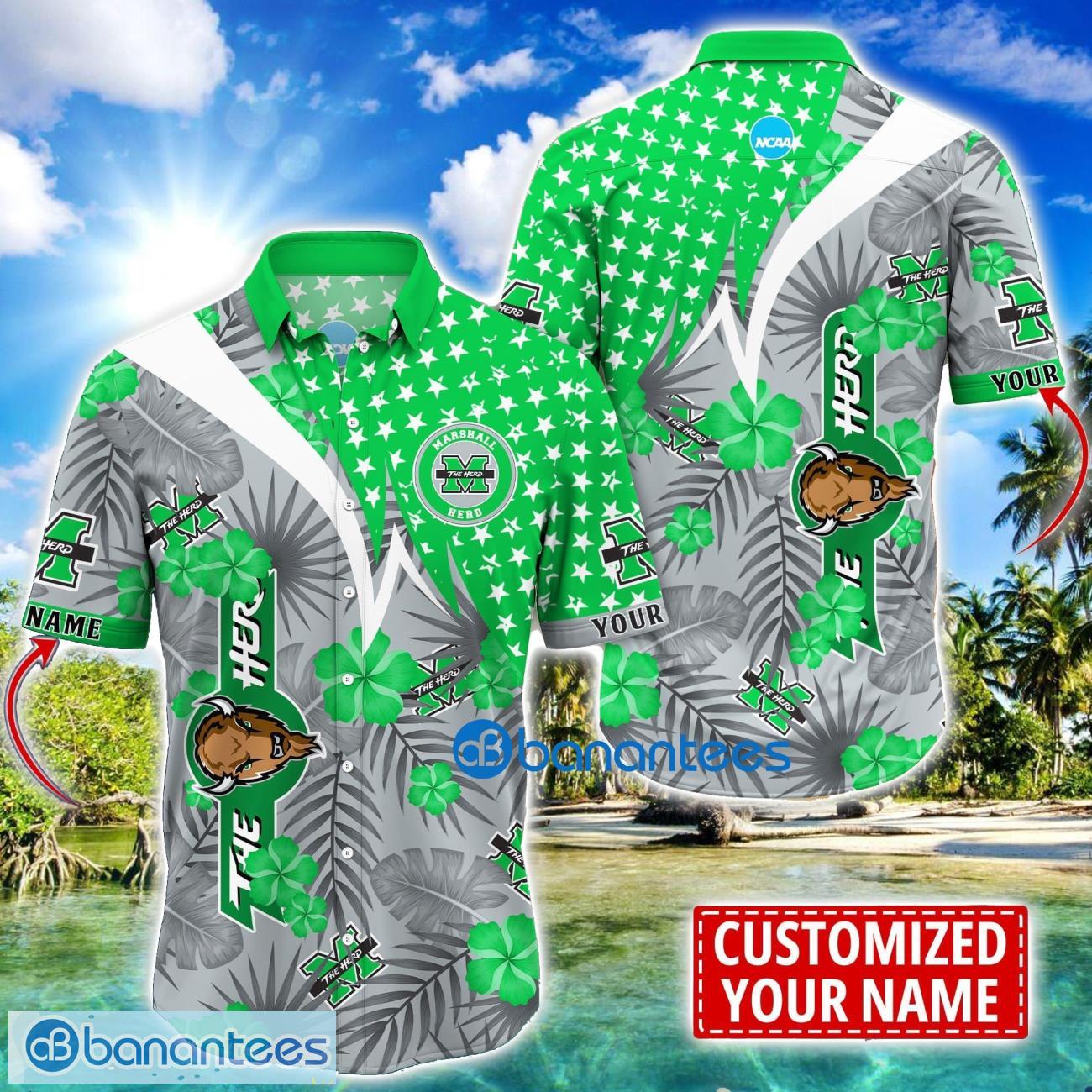 marshall thundering herd star and flower pattern tropical hawaiian shirt summer gift for men women custom name image Marshall Thundering Herd Star and Flower Pattern Tropical Hawaiian Shirt Summer Gift For Men Women Custom Name Product Photo 1
