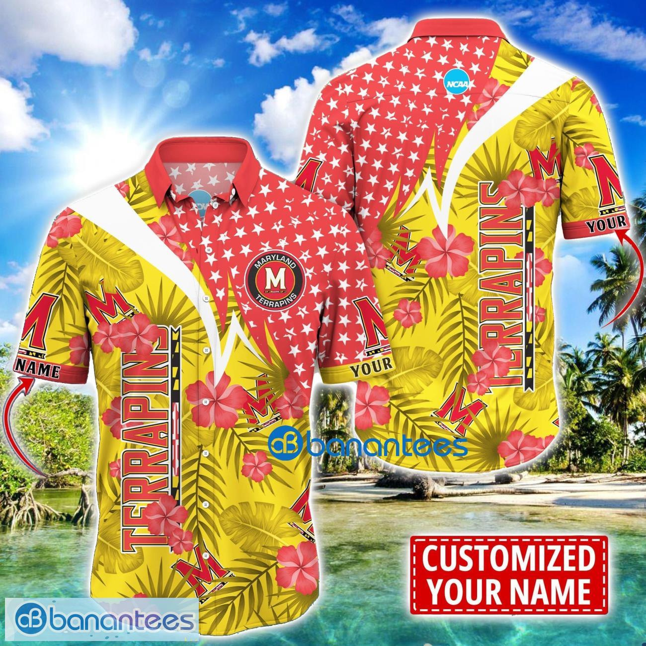 maryland terrapins star and flower pattern tropical hawaiian shirt summer gift for men women custom name image Maryland Terrapins Star and Flower Pattern Tropical Hawaiian Shirt Summer Gift For Men Women Custom Name Product Photo 1
