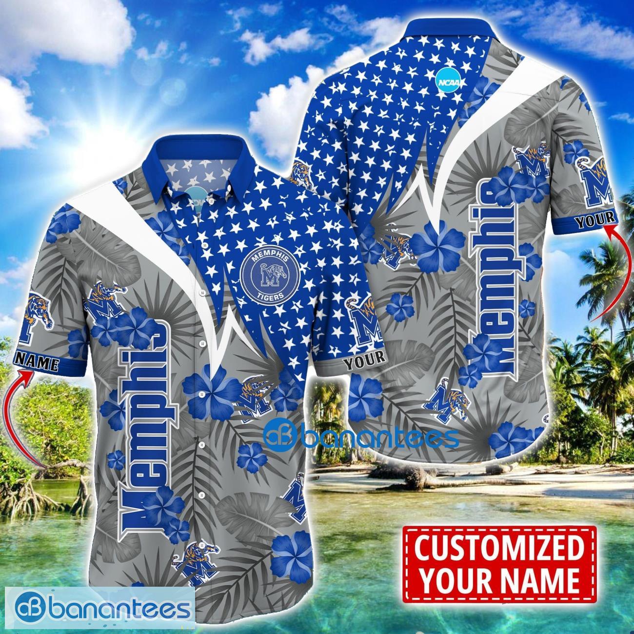 memphis tigers star and flower pattern tropical hawaiian shirt summer gift for men women custom name image Memphis Tigers Star and Flower Pattern Tropical Hawaiian Shirt Summer Gift For Men Women Custom Name Product Photo 1