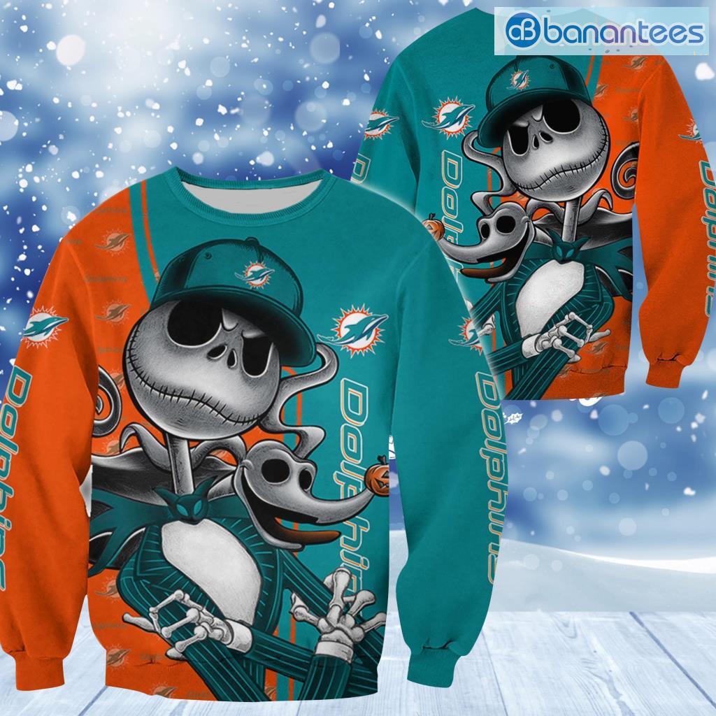 miami dolphins jack skellington hoodie sweatshirt 3d all over print halloween gift 1 image Miami Dolphins Jack Skellington Hoodie, Sweatshirt 3D All Over Print Halloween Gift Product Photo 2