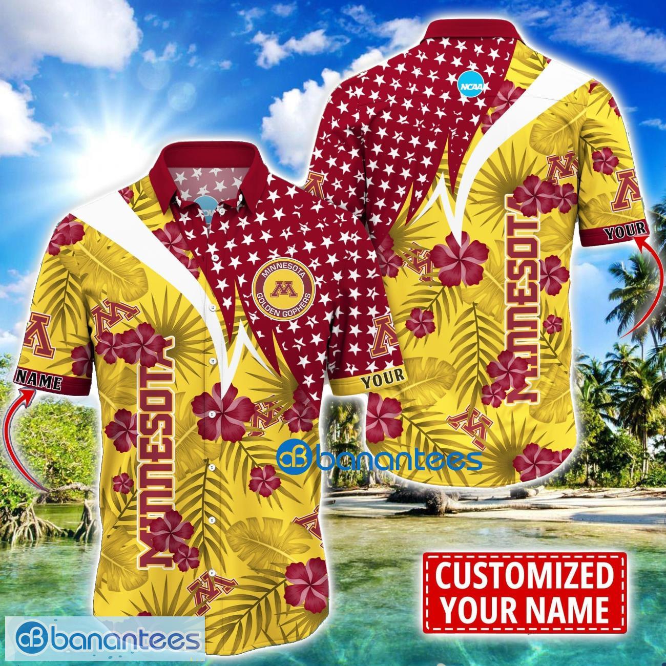 minnesota golden gophers star and flower pattern tropical hawaiian shirt summer gift for men women custom name image Minnesota Golden Gophers Star and Flower Pattern Tropical Hawaiian Shirt Summer Gift For Men Women Custom Name Product Photo 1