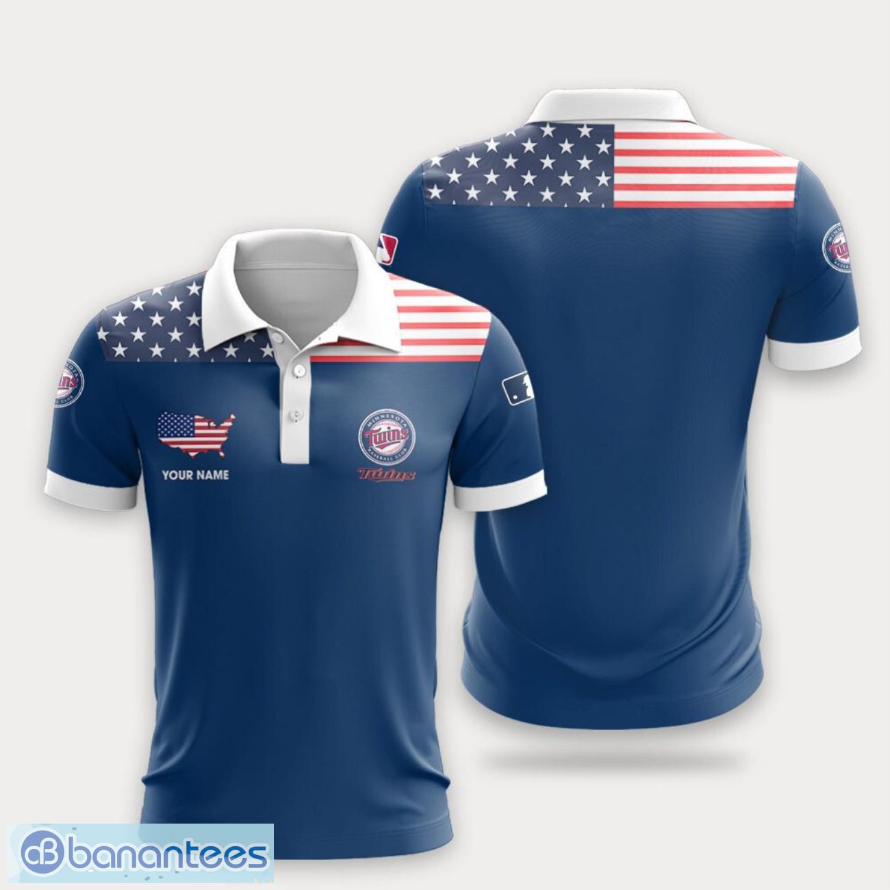 minnesota twins flag pattern and sport team logo 3d polo shirt custom name for fans image Minnesota Twins Flag Pattern And Sport Team Logo 3D Polo Shirt Custom Name For Fans Product Photo 1