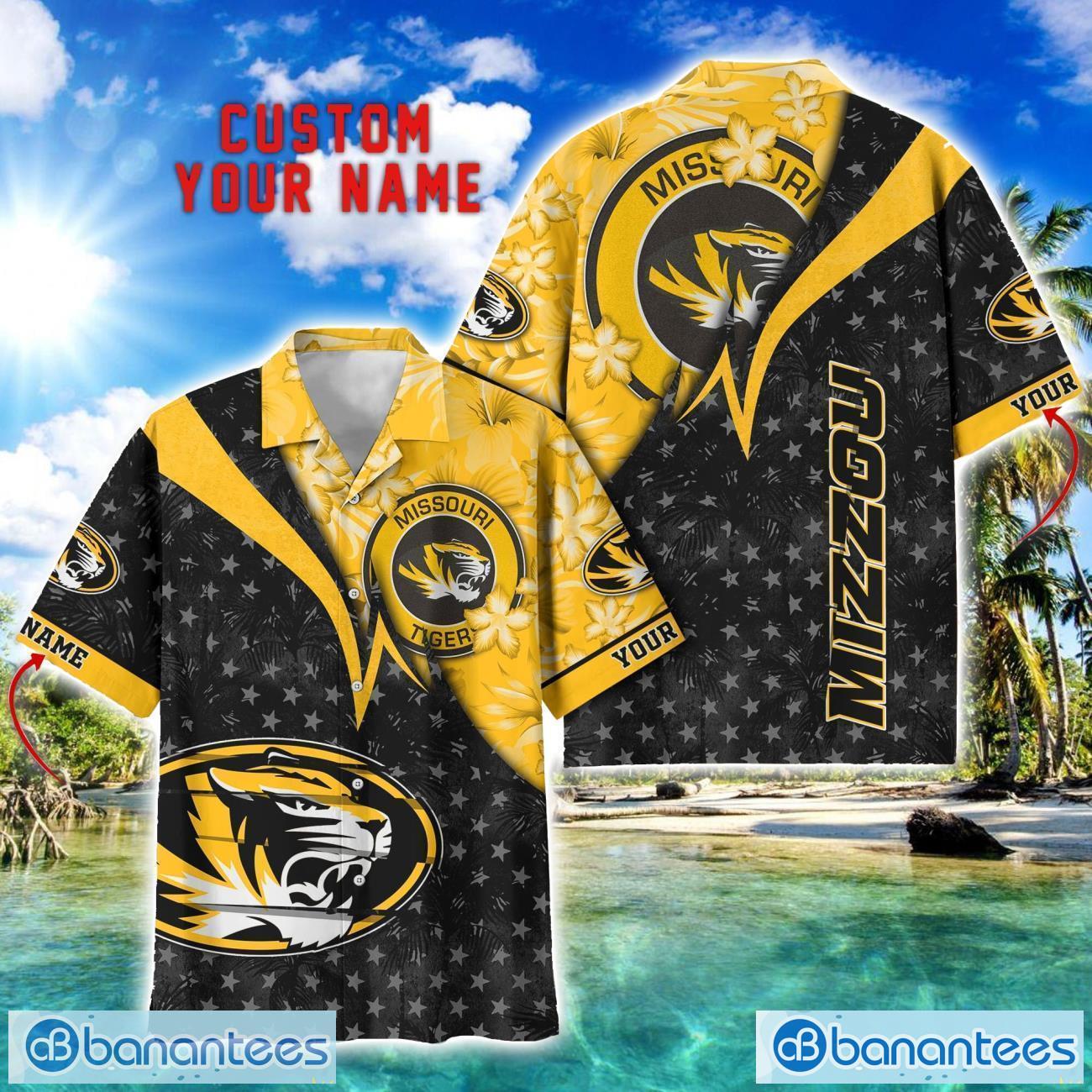 missouri tigers hawaii shirt vintage coconut pattern tropical hawaiian football beach shirts custom name image Missouri Tigers Hawaii Shirt Vintage coconut Pattern Tropical Hawaiian Football Beach Shirts Custom Name Product Photo 1