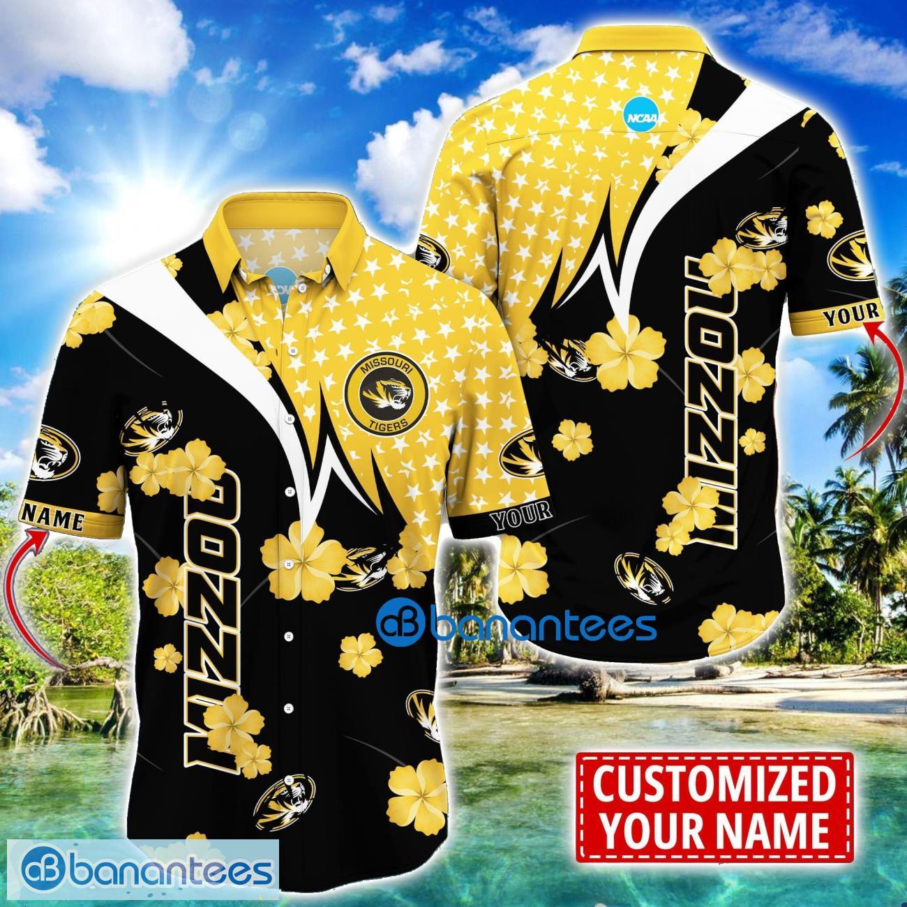 missouri tigers star and flower pattern tropical hawaiian shirt summer gift for men women custom name image Missouri Tigers Star and Flower Pattern Tropical Hawaiian Shirt Summer Gift For Men Women Custom Name Product Photo 1