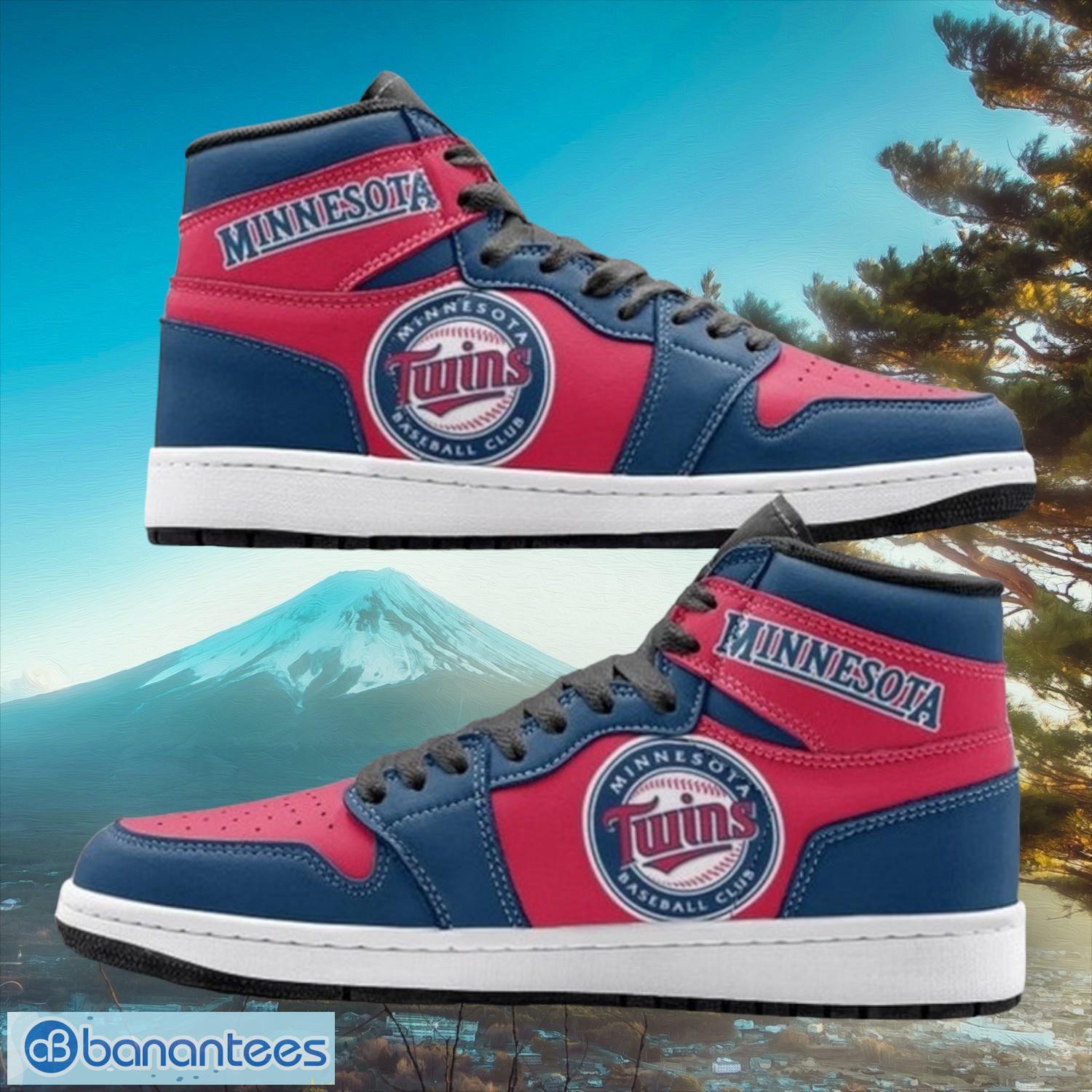 mlb minnesota twins custom red blue air jordan hightop shoes image MLB Minnesota Twins Custom Red Blue Air Jordan Hightop Shoes Product Photo 1